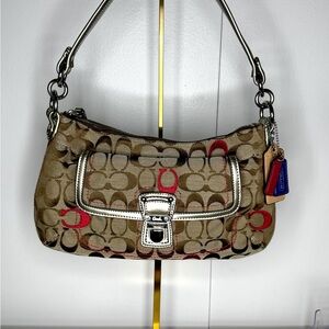 ✨ Coach Signature Scribble C Shoulder Bag – Khaki/Red – Style 21623 – Y2K Era